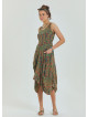 Pera Patterned Sleeveless Paisley Tie Waist Dress
